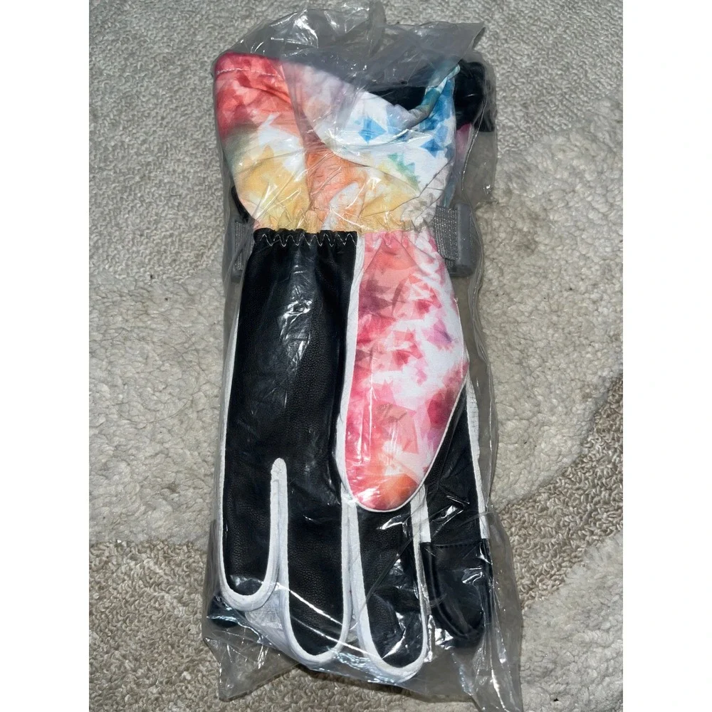 Yidomto Kids Girls Ski Gloves Colorful Geometric Tie Dye Winter Snow Large NEW
